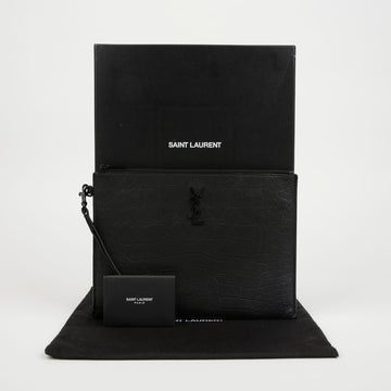 SAINT LAURENT モノグラムクロコダイルレザータブレットクラッチオールブラック 158796029 [P]