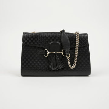GUCCI マイクロシマ レザー エミリー ショルダーバッグ ブラック 158796080 [P]