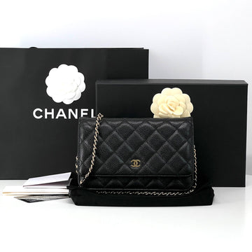 CHANEL キャビア WOC ゴールドチェーン クロスバッグ ブラック 159305311 [P]