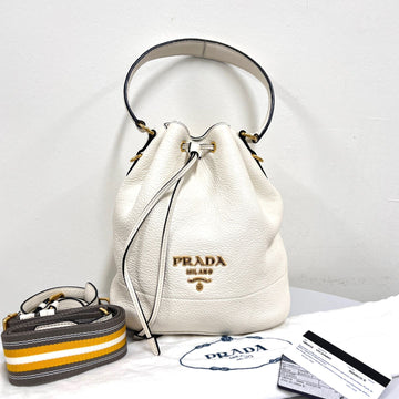 Prada Vitreous Dino Bucket Bag Crossbody White (1BE018) 159305731 [P]