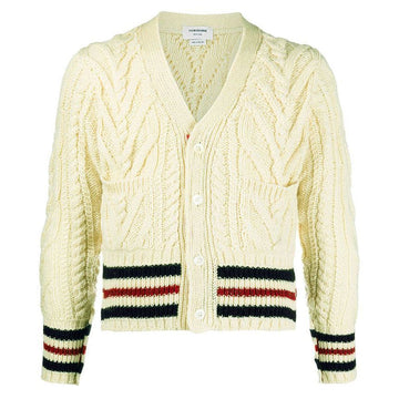 THOM BROWNE アランケーブル三線モヘアショートカーディガンアイボリー 100 123042494 [P]