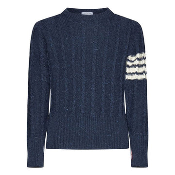 THOM BROWNE クラシック斜めストライプケーブルニット ブルー MKA469B Y1506 424 75833059 [P]