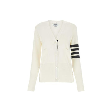 THOM BROWNE Milano Classic V-Neck Wollcardigan Weiß 4-Bar 26FW FKC207A 00014 100 159308422 [P]
