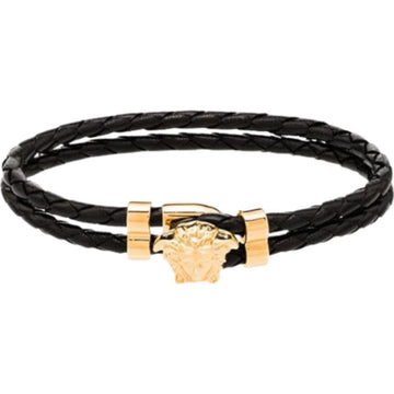 Versace Medusa Gold Black Leather Bracelet 136143740 [P]