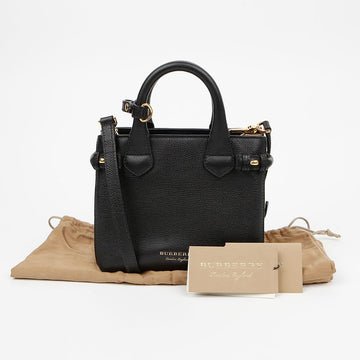 BURBERRY ハウスチェックバナー ベイビー レザー トート ショルダーバッグ ブラック 158680500 [P]