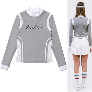 Malbon Golf Mock Neck Long Sleeve T-Shirt Silver 159356808 [P]