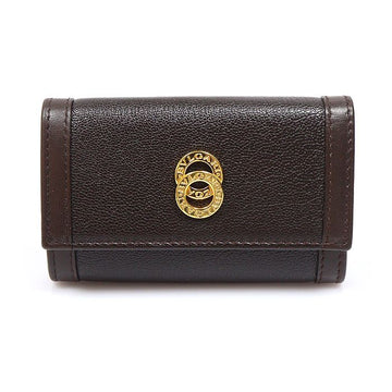 BULGARI ブラウン ゴートスキン ドピオ トンド 6KEY キーケース 24243 159356854 [P]
