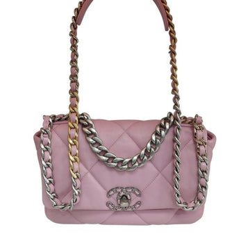 CHANEL 19バッグ ラムスキン フラップバッグ ミディアム ピンク ジェニバッグ AS1160 シルバー金具 ショルダー 159377647 [P]