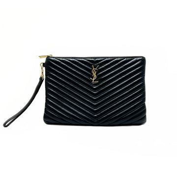 SAINT LAURENT シェブロン ブラック ゴールド ロゴ ミディアム クラッチバッグ 5TSLB25122 148409677 [P]