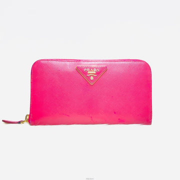 PRADA 1M0506 ピンク サフィアーノ ゴールド トライアングル ロゴ 長財布 159407429 [P]