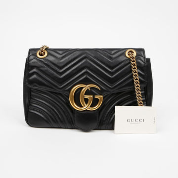 Gucci GG Marmont Matelassé Medium Leather Chain Shoulder Bag Black 158796176 [P]