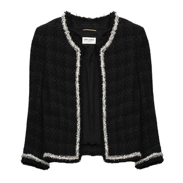 SAINT LAURENT ウール クロップ ツイード ジャケット 115106334 [P]