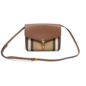 BURBERRY Haus Check Braunes Kalbsleder Goldene McKen Kleine Umhängetasche 159419252 [P]