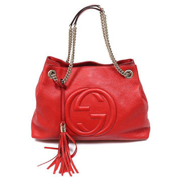 Gucci 308982 Red Leather Gold-Toned Soho Tassel Shoulder Bag 159419354 [P]