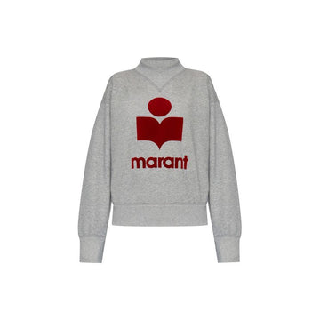 ISABEL MARANT Moby Samt Logo Sweatshirt Grau-Rot 26FW A1M07E GYRD 159427996 [P]