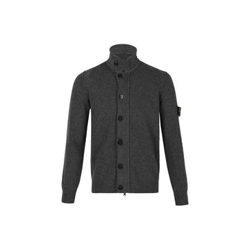 Stone Island Wool Cardigan with Patch Buttons in Lead Gray 159428074 [P]