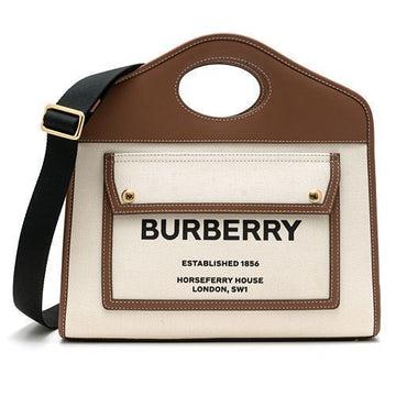 BURBERRY スモール ツートン キャンバス レザー ポケット トートバッグ 28270225 [P]