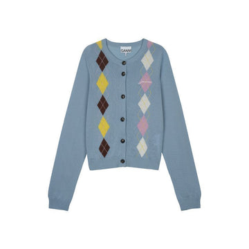 GANNI Leichter Baumwoll-Argyle-Cardigan Soft Chambray A1160009-326 157814316 [P]