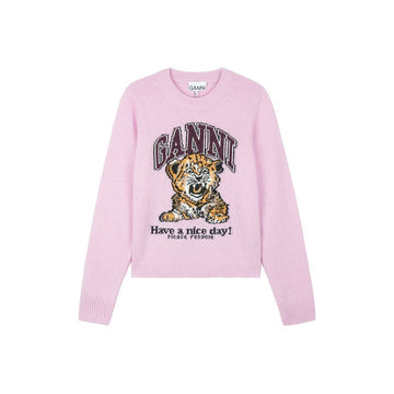 GANNI Damen Grafik Wolle Pullover Strick Kreide Rosa A1070047-868 149777535 [P]