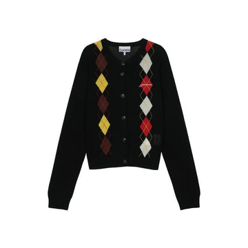 GANNI Leichte Baumwoll-Argyle-Cardigan Schwarz A1160009-099 157814317 [P]