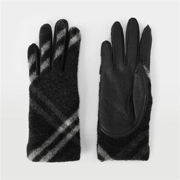 BURBERRY バイアスチェックウールレザーグローブ 156353012 [P]