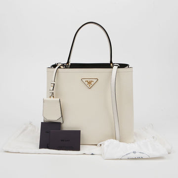 Prada Pannier Saffiano White Large Tote Bag Gold 159081084 [P]