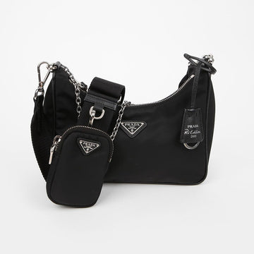 PRADA Riedition Lina Nylon Multi Hobo Schultertasche Schwarz 159122606 [P]