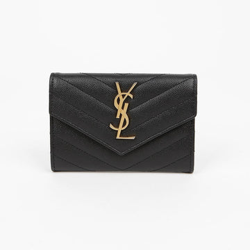 SAINT LAURENT Monogramm Klappkartenetui Schwarz mit goldener Hardware 159170593 [P]