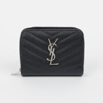 SAINT LAURENT グラン ド プードル レザー コンパクト ジッパー アラウンド 財布 ネイビー 159090032 [P]