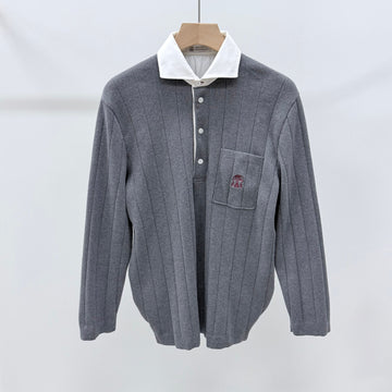 BRUNELLO CUCINELLI コットンニットカラーポロシャツ グレー 159482762 [P]