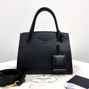 PRADA Monochrome Saffiano Tote- & Schultertasche Schwarz (1BA156) 159515268 [P]