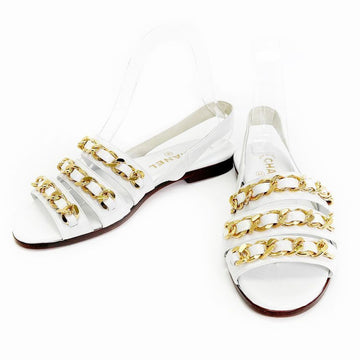 CHANEL Weiße Goldkette Sandalen 37 240 5VCHS42215 135817308 [P]