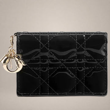DIOR レディ ブルーム カードホルダー ブラック パテント 126804602 [P]