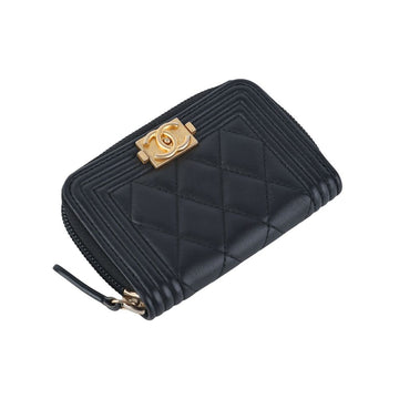 CHANEL A80602 Boy Lammleder Geldbörse mit goldenen Akzenten 37654K-1 159520602 [P]