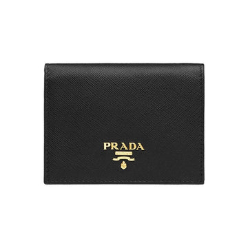 Prada Saffiano Gold Logo Coin Wallet Black 159537222 [P]
