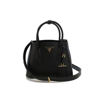 Prada Triangle Logo Saffiano Double Tote & Shoulder Bag Black 1BG443 2A4A F0002 159537250 [P]
