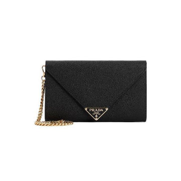 Prada Saffiano Triangle Logo Chain Shoulder Bag Black 1MF034 2CLQ F0002 159537271 [P]