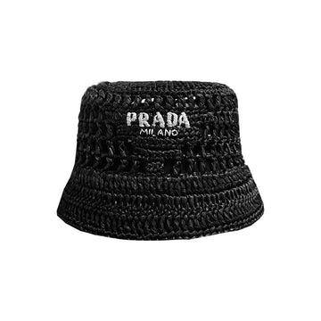 PRADA Raffia Bucket Hat mit Logo-Stickerei Schwarz 159537299 [P]