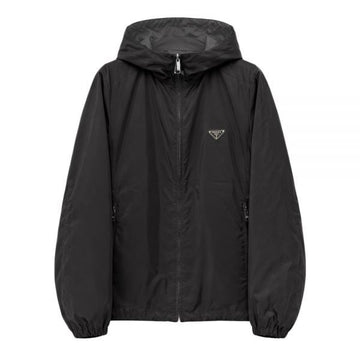 PRADA Reversibles Kapuzenjacke mit Dreieckslogo Schwarz-Chalk SGH058 106O F002L 159537332 [P]