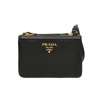 PRADA サフィアーノゴールドロゴダブルジッパークロスバッグ ブラック 1BH046 ZMY F0002 159537338 [P]