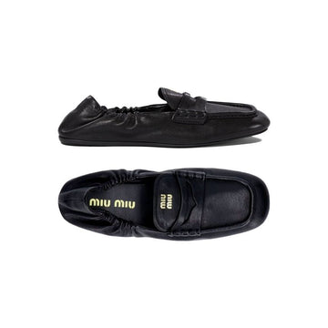 MIU MIU 26FW Gold-Logo Lusso Nappa-Leder Slipper Schwarz 5D341E EFX F0002 159537514 [P]