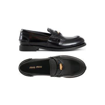 MIU MIU 26FW Logo Prägung Leder Loafer Schwarz 5D773D ULX F0002 159537522 [P]