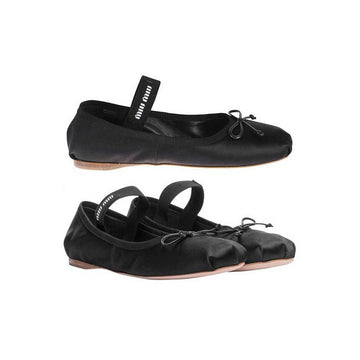 MIU MIU ロゴストラップバレリーナサテンフラットシューズブラック5F794DQU6F0002 159537533 [P]