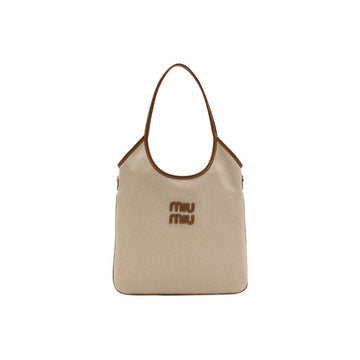 Miu Miu Logo Embroidered Ivy Canvas Shoulder Bag Beige 5BG231 ACRN F062F 159537534 [P]