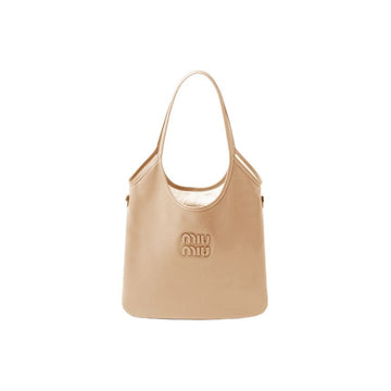 Miu Miu Embroidered Logo Ivy Regular Tote & Shoulder Bag Beige 159537536 [P]