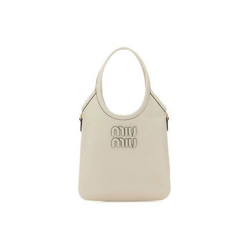 MIU MIU 26FW ロゴ刺繍アイビーレザーハンドバッグ チョークホワイト 5BA281 2CRW F0K74 159537540 [P]