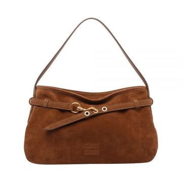 Miu Miu Embossed Logo Adventure Suede Shoulder Bag Oak 5BC181 2CSS F0316 159537551 [P]