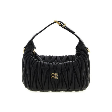 MIU MIU マトラッセ ゴールドロゴ ホーボーバッグ ブラック 159537550 [P]