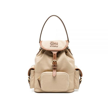 MIU MIU 26SS マルチポケット キャンバス レザー バックパック ベージュ 5BZ043 2IBQ F0DAB 159537559 [P]