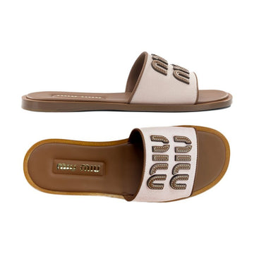 Miu Miu Logo Embroidered Canvas Leather Slide 159537557 [P]